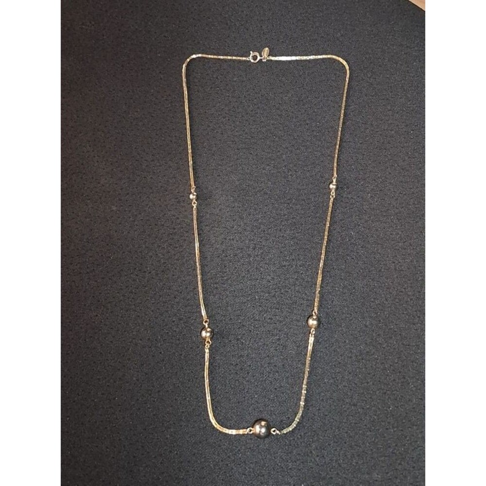 Vintage Avon Gold Tone Box Chain Ball Station Necklace Signed